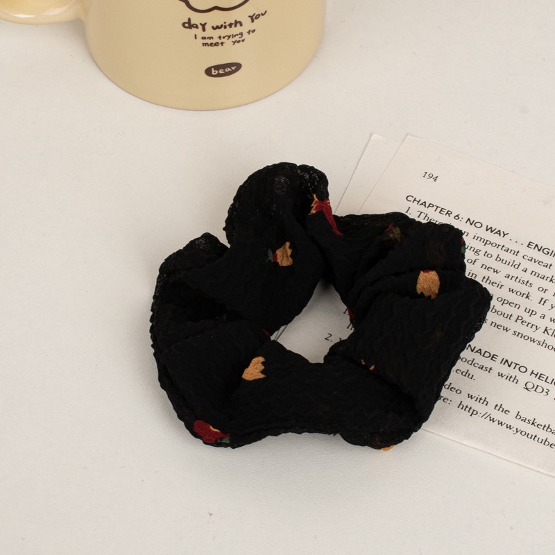 (0424) Dây Chun Scrunchies Vải Thô Nhăn Hoa Nhí Đơn Giản Nữ Tính