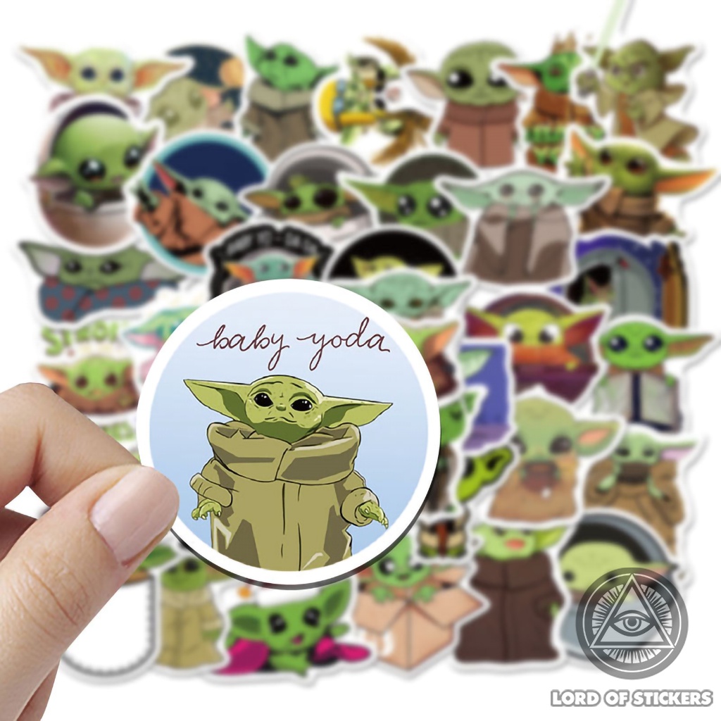 Set 50 Hình Dán Baby Yoda Grogu Sticker Star Wars Chống Thấm Nước Trang Trí Mũ Bảo Hiểm, Ván Trượt, Laptop, Vali, Sổ