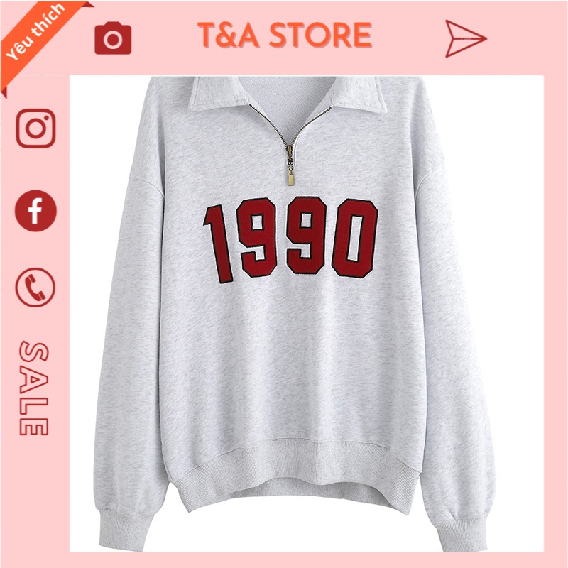 Áo Sweater Polo dài tay unisex dưới 80kg chất nỉ bông - Áo polo dài tay phối khóa cổ 1990