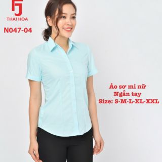 Áo Sơ Mi Thái Hòa Màu Xanh Ngọc Trơn Tay Ngắn N047-04