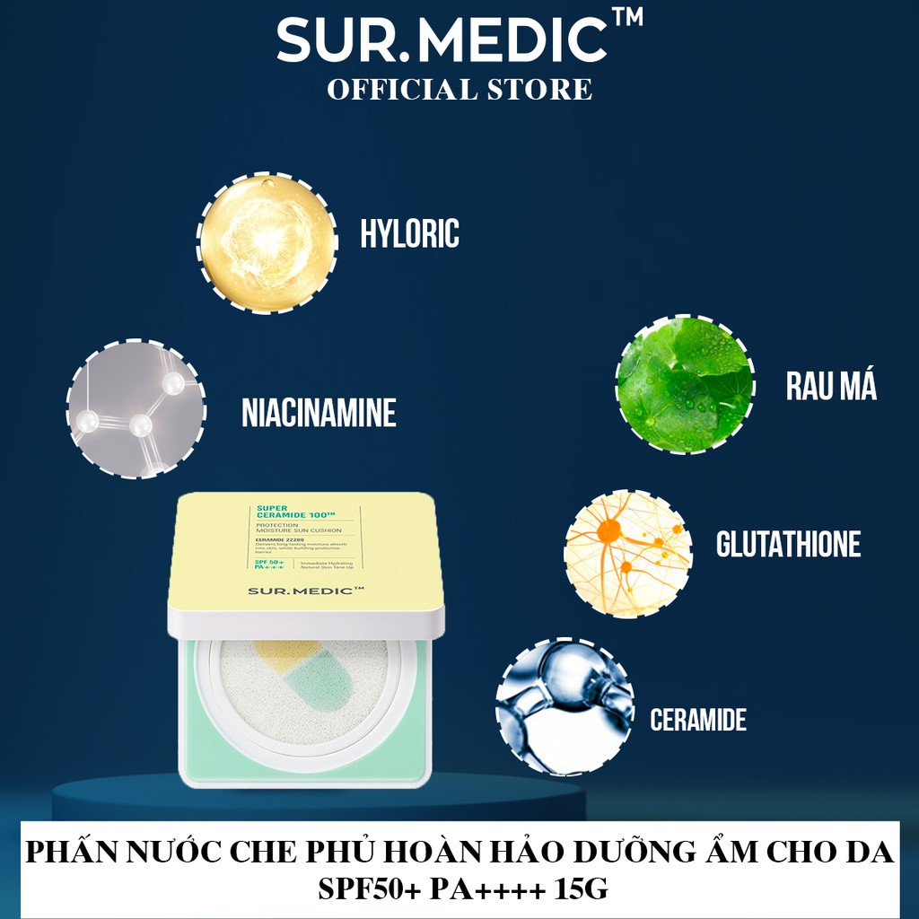 Phấn Nước Che Phủ Hoàn Hảo Sur.Medic+ Super Ceramide 100™ Protection Moisture Sun Cushion SPF50+ PA++++ 15g | BigBuy360 - bigbuy360.vn