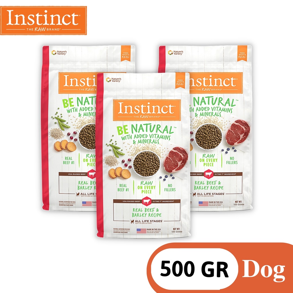 Combo 3 Thức Ăn Cho Chó Mọi Độ Tuổi Instinct Be Natural Real Beef Túi 500g-Thịt Bò Và Lúa Mạch