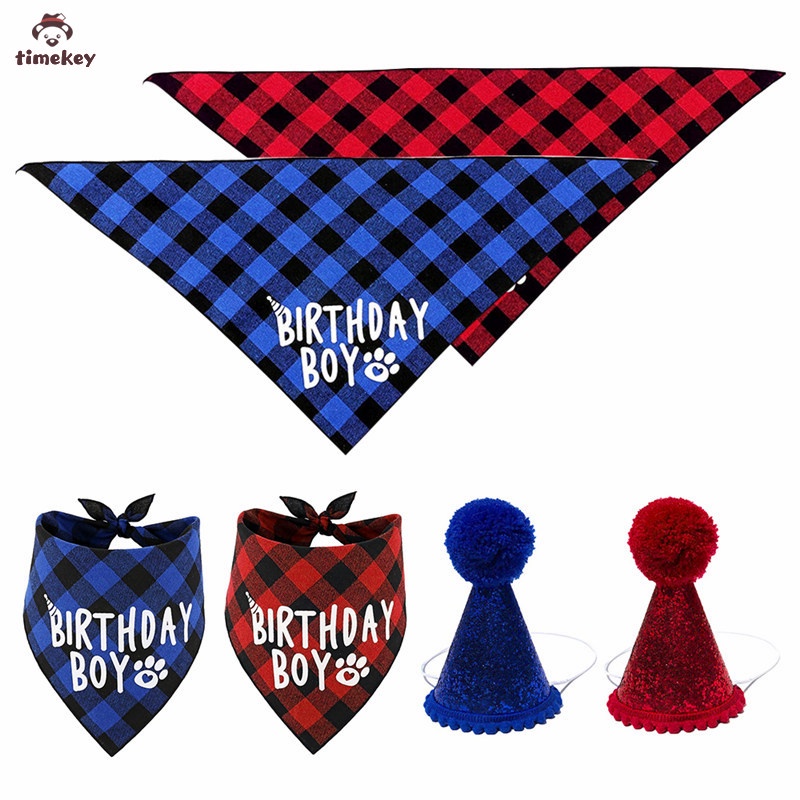Khăn cotton/ Mũ dễ thương/ Set trang trí sinh nhật kỷ niệm có thể giặt được cho thú cưng cún và mèo