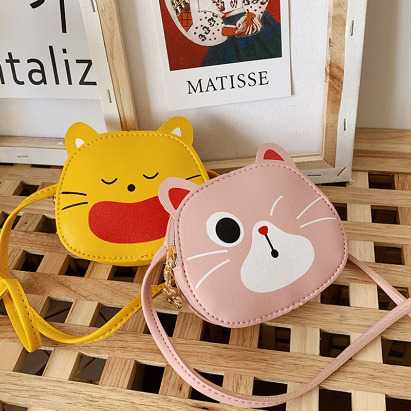 Túi Đeo Vai Da PU Hình Mèo Hoạt Hình Dễ Thương Cho Bé