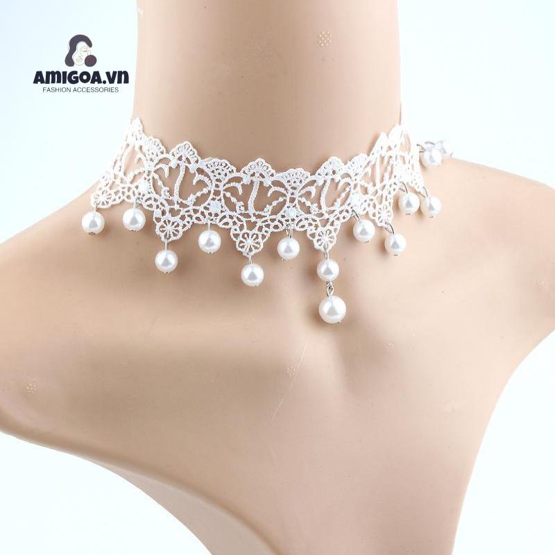 Vòng Cổ Choker Phối Ren Đính Ngọc Trai Ngọt Ngào Thanh Lịch