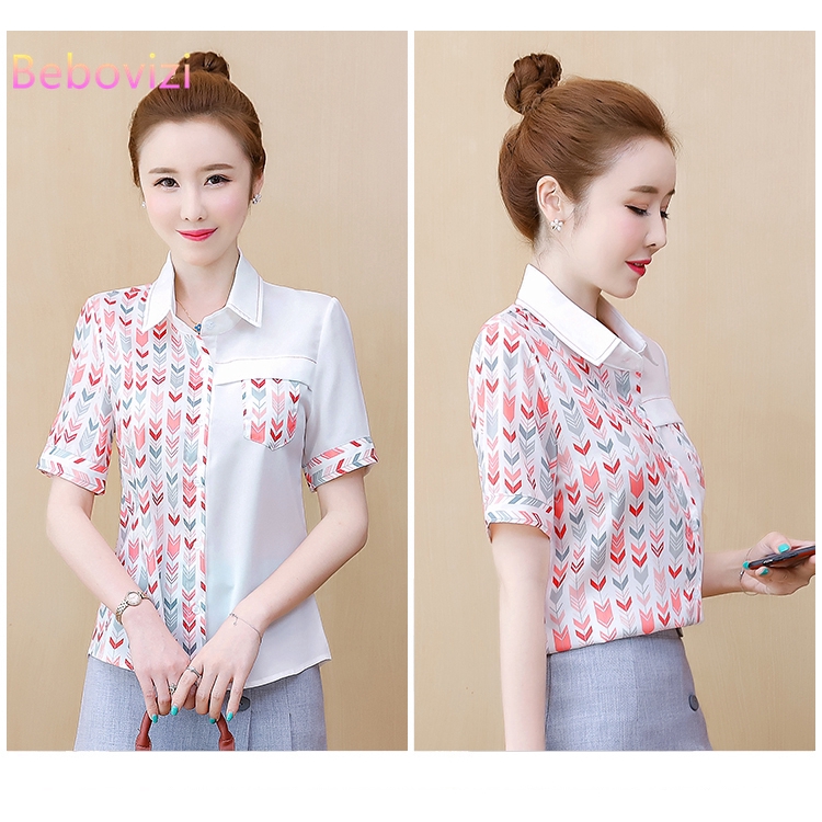 New S-2XL Summer Casual Import Fashion Korean Women's Chiffon Top Printing Short Sleeve Commute Loose Shirts | BigBuy360 - bigbuy360.vn