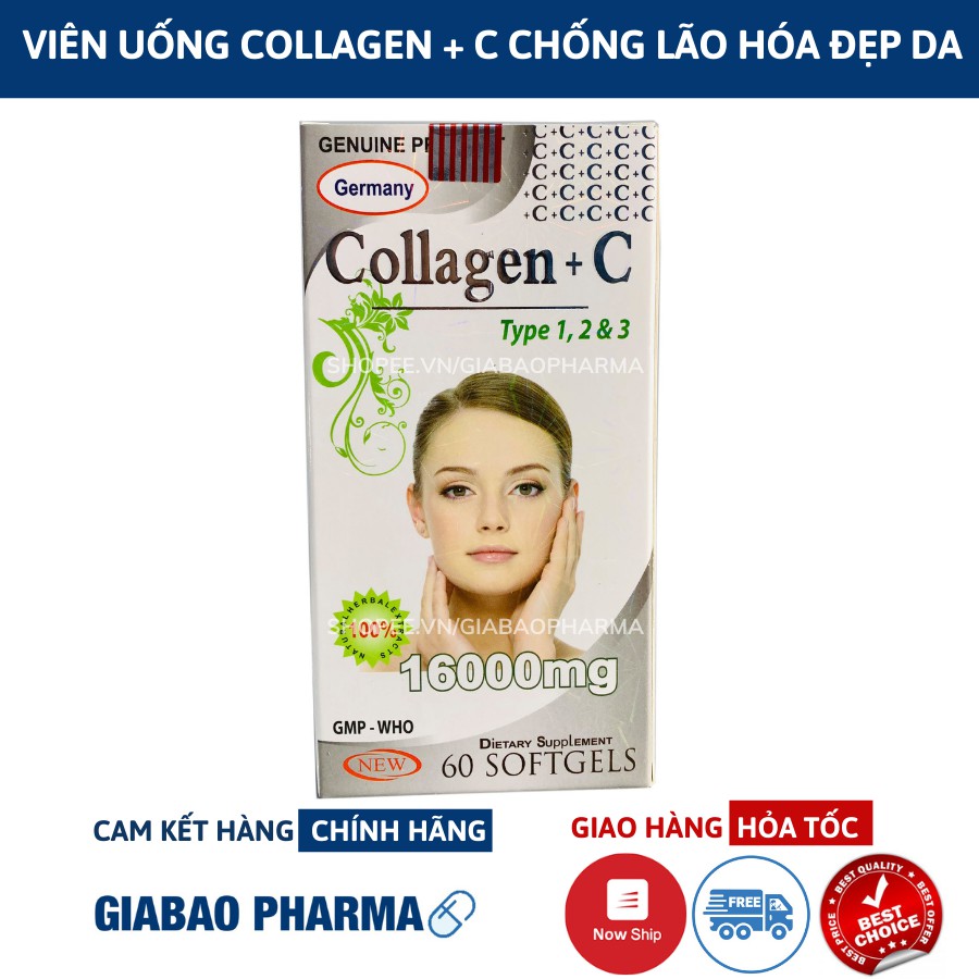 Viên uống COLLAGEN +C bổ sung collagen, vitamin e giúp chống lão hóa, cải thiện nếp nhăn - Hộp 60 viên dùng 30 ngày | Thế Giới Skin Care