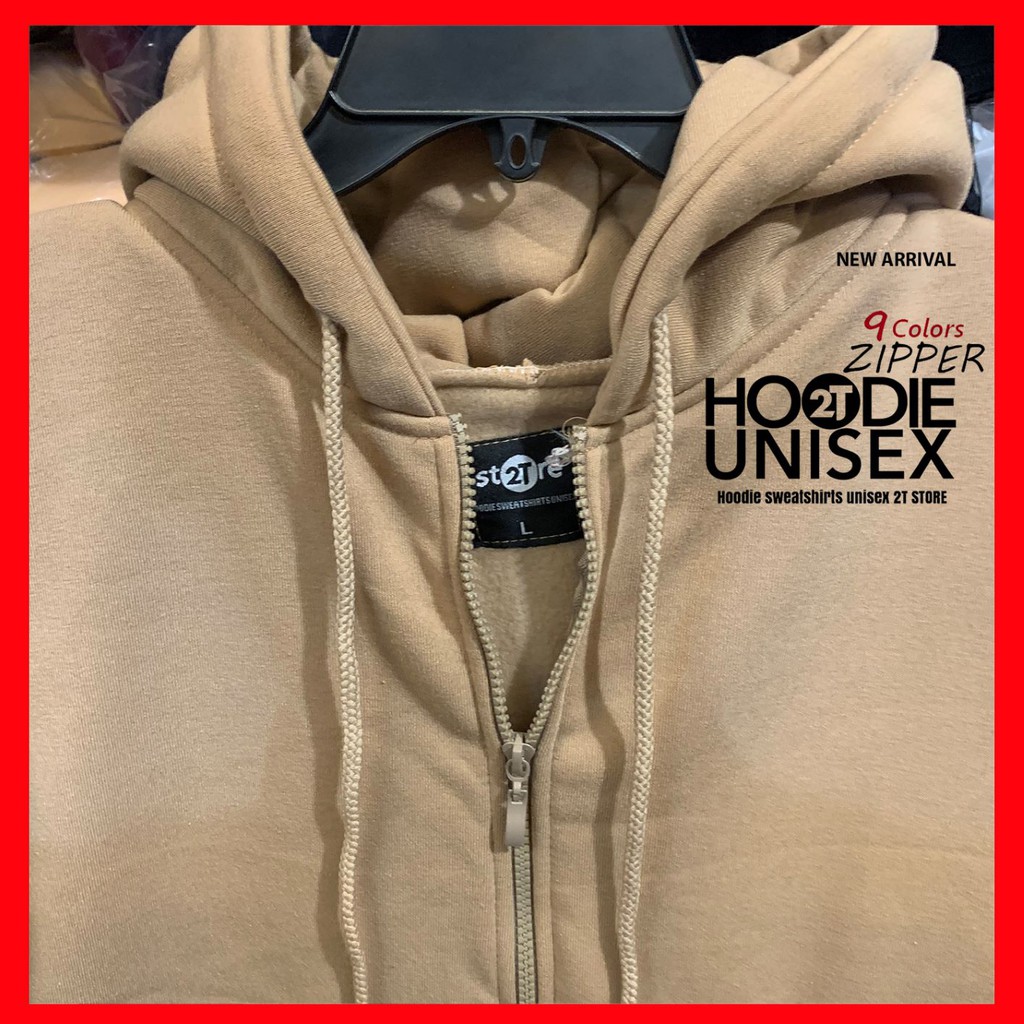 Áo hoodie zipper unisex 2T Store HZ05 màu kem tan Cafe - Áo khoác nỉ dây kéo nón 2 lớp dày dặn chất lượng đẹp