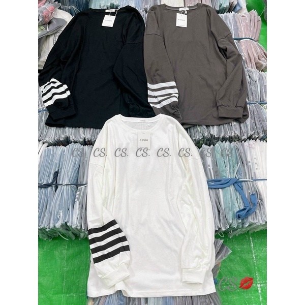 Áo Thun Cotton Tay Dài Sọc Tay 🥰🥰 Hàng Xịn Đẹp Sẵn Fom To Rộng&lt;65kg