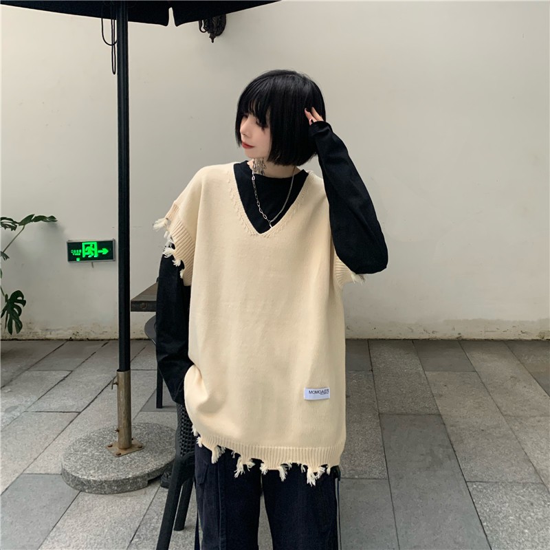 Ao len nữ form rộng hàn quốc, áo sweater nữ form rộng len kiểu gile cổ v phong cách học sinh hàn quốc 2021 | BigBuy360 - bigbuy360.vn