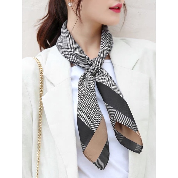 Khăn lụa vuông 70x70 turban quàng cổ,áo khăn yếm bandana thời trang đội đầu kẻ caro- Maben