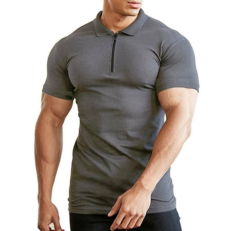 Áo Thun Nam Ngắn Tay Màu Trơn Có Dây Kéo Size M-3Xl