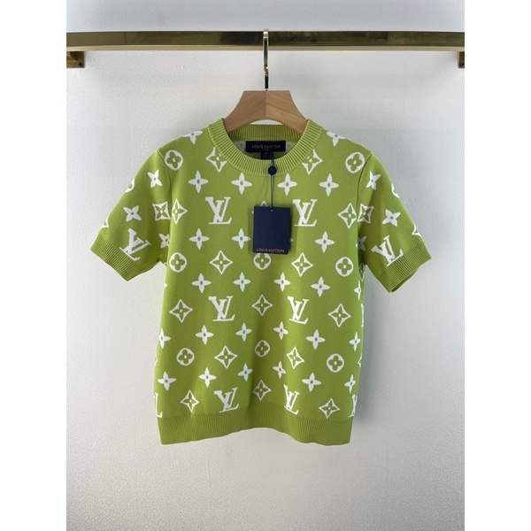 Áo len ngắn tay cổ tròn hoạ tiết logo thương hiệu Louis Vuitton LV cao cấp mẫu mới