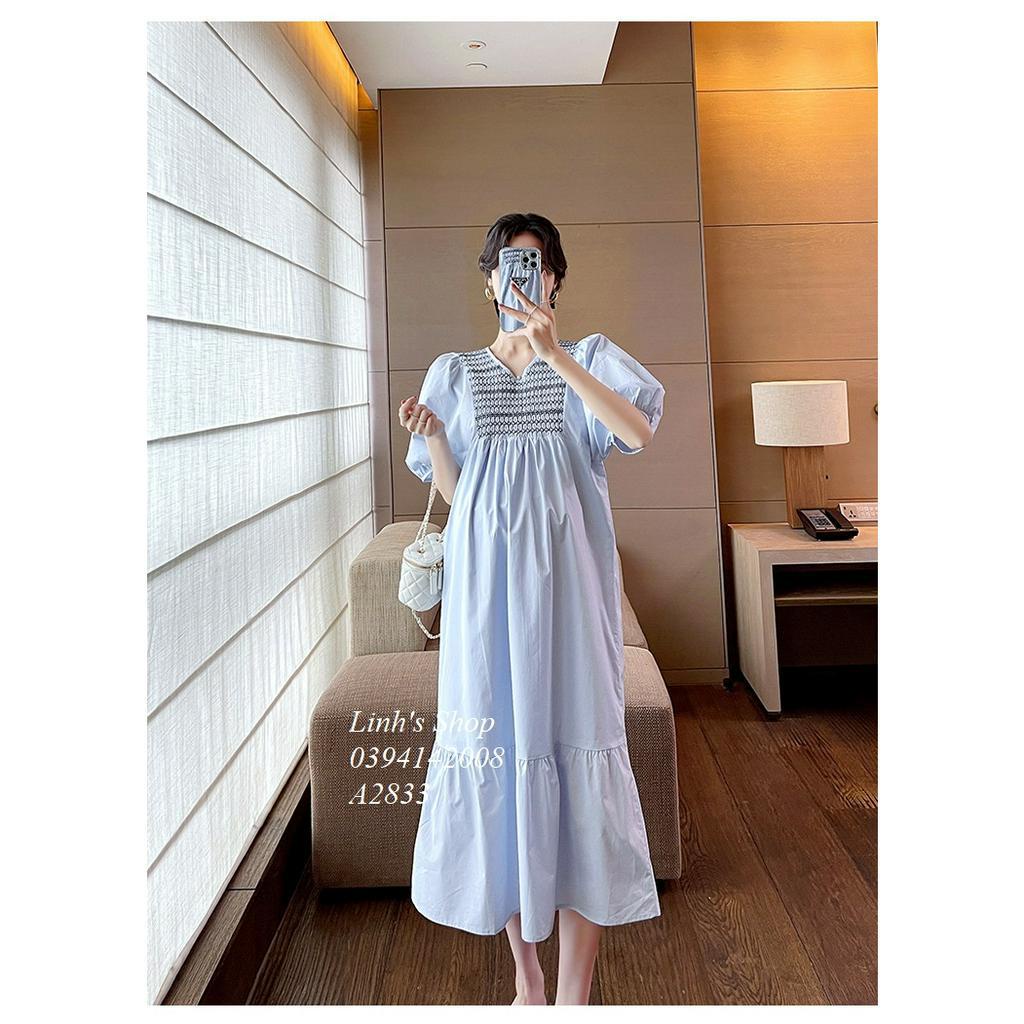 CÓ SẴN Váy Bầu Đầm Bầu Xinh Thô Trơn A2833 Xanh Da Trời