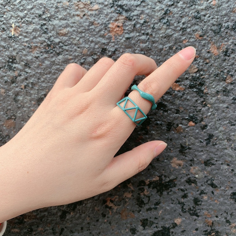 Nhẫn Mặt Vuông Trong Suốt Màu Tím / Xanh Dương / Trắng Dễ Thương