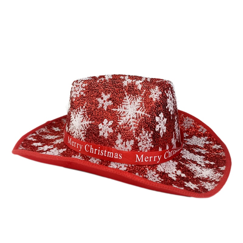 Mũ Cao Bồi Fedora Với Vành Cuộn Hoạ Tiết Bông Tuyết Giáng Sinh