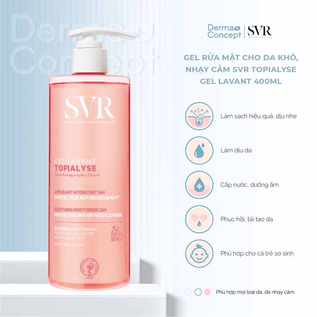 Gel rửa mặt cho da khô nhạy cảm SVR Topialyse Gel Lavant 55ml/ 200ml