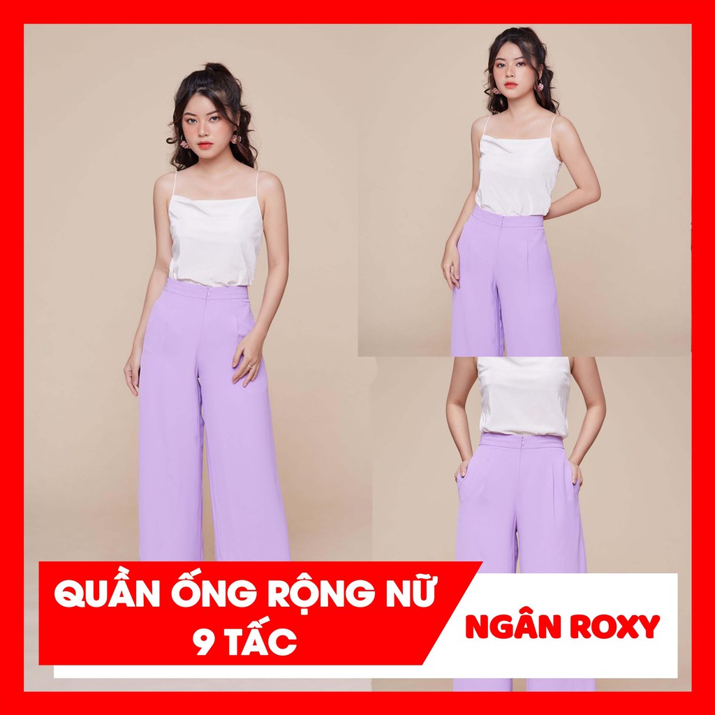 Quần ống rộng nữ 9 tất kết hợp áo 2 dây THOẢI MÁI chất liệu Cotton đủ size - NGÂN ROXY