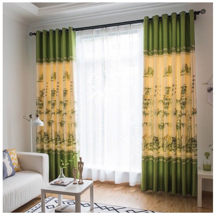 Rèm cửa vải dày cao cấp chống nắng rèm 2 mặt trúc xanh