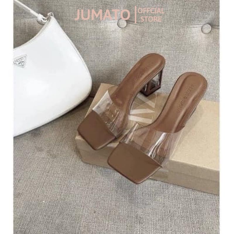 Dép guốc nữ cao 5 cm quai trong đế nâu got vuông hàng L1 cực đẹp JUMATO G2.016.36
