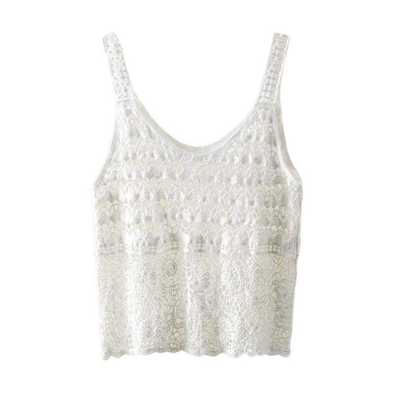 Brroa Áo Dệt Kim Chui Đầu Không Tay Dáng Rộng Cổ Chữ V Viền Gợn Sóng Phong Cách Boho Thời Trang Đi Biển Cho Nữ