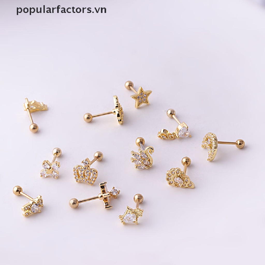 Hoa tai mặt hình bướm / trăng / thánh giá / vương miện bằng inox sang trọng cho nữ