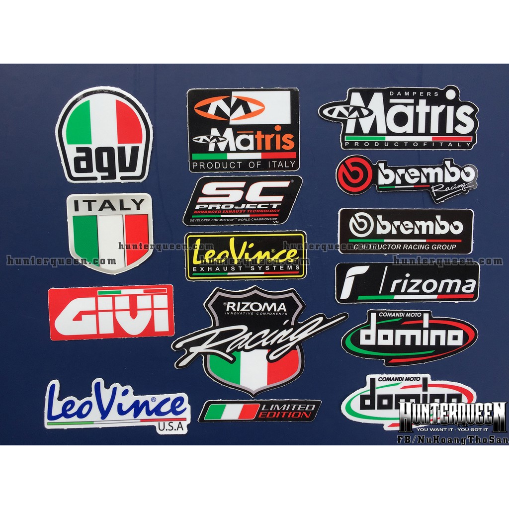 Bộ 15 logo sắc màu cờ Ý, decal dán xe máy, nón bảo hiểm... Sticker chống nước, bền màu. Hình dán đẹp
