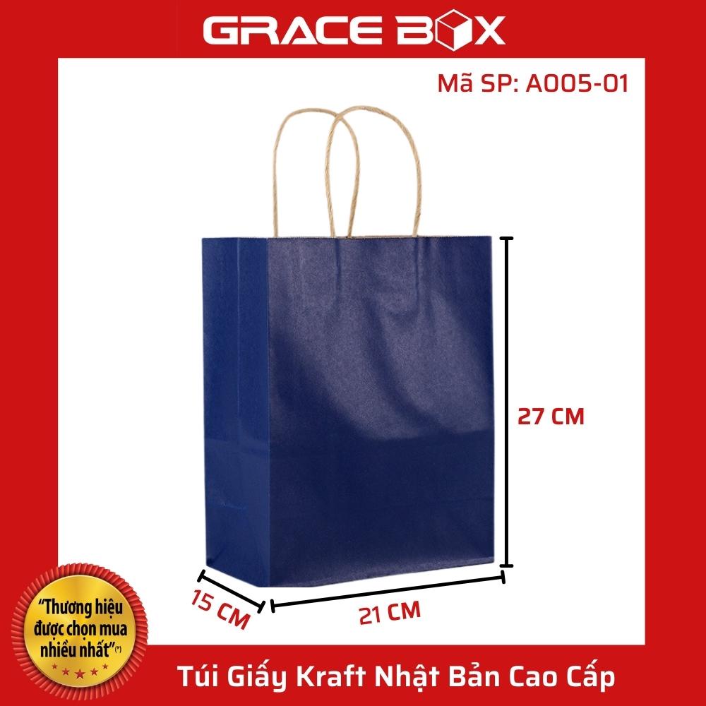 {Giá Sỉ} Túi Giấy Kraft Nhật Bản Cao Cấp - Size 21 x 11 × 27 cm - Màu Xanh Dương Đậm - Siêu Thị Bao Bì Grace Box