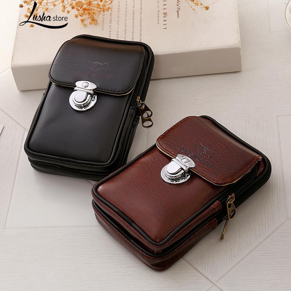 Im Lặng👔Túi Đựng Điện Thoại Đeo Thắt Lưng Bằng Da pu Hai Lớp Cao Cấp Đơn Giản Cho Nam