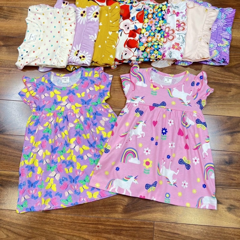 VÁY CỘC TAY MÙA HÈ BÉ GÁI BABYDOLL nhún vai CHẤT COTTON(10-20kg)