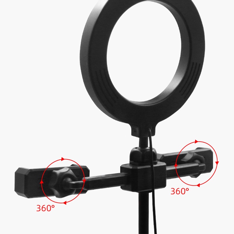 Giá Đỡ Đèn livestream để bàn 6 inch hình tròn, Giá đỡ có đèn quay video 2 kẹp kẹp điện thoại di động càng thuận tiện hơn