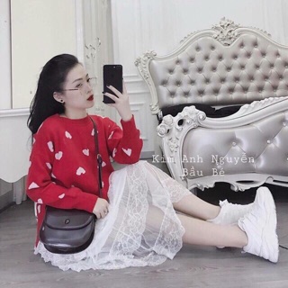 Áo len tim siêu cute kèm ảnh thật
