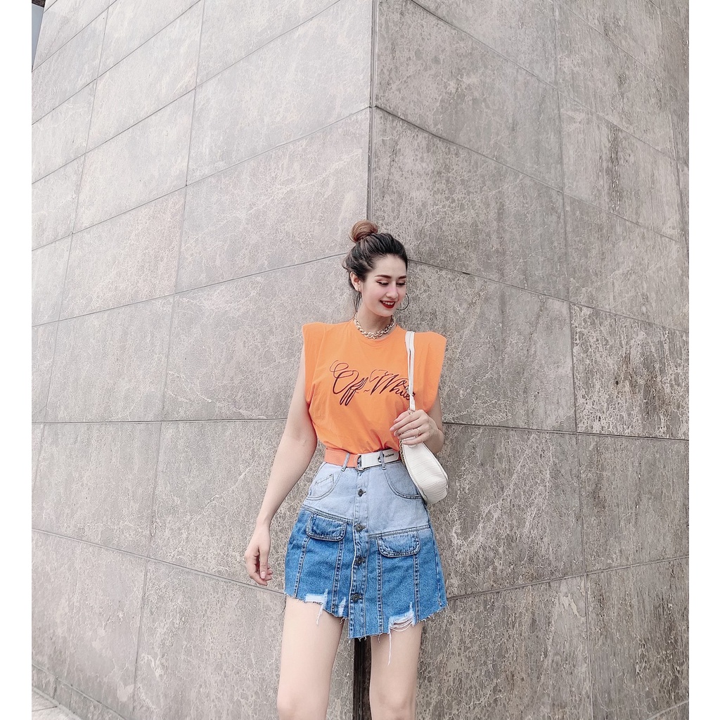 [Mã HUONGZOZO giảm 10K cho đơn 299K] Quần váy jeans rách nhẹ dáng chữ A lưng cao nắp loang màu V0115
