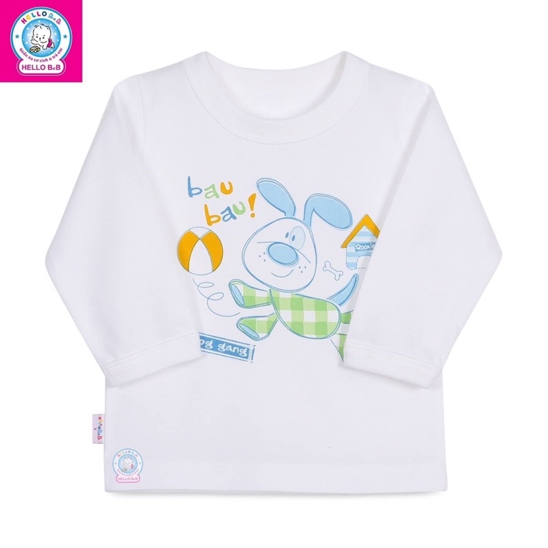 Size 1-10 bé trai/bé gái 6-35kg ÁO CỔ BO TRẮNG TAY DÀI Hello B&B hình in ngẫu nhiên Hellobb - Kiddy and Mommy