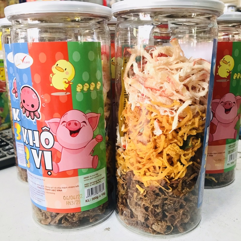 Khô mix 3 vị( Heo-Mực-Gà ) 300g Đồ ăn vặt Hà Nội vừa rẻ vừa ngon