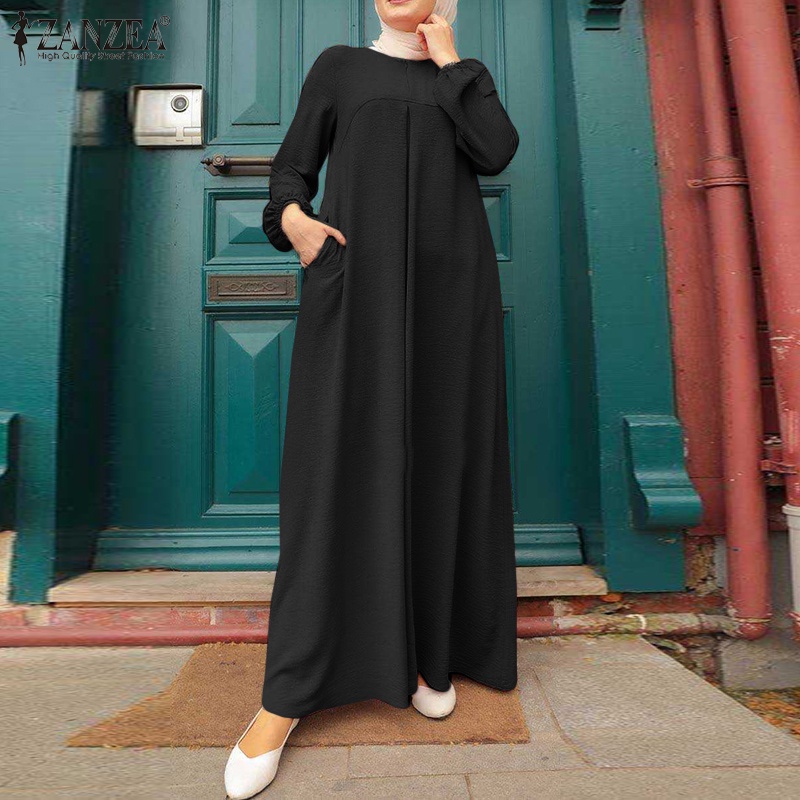 Đầm người hồi giáo Zanzea dáng dài rộng cổ tròn phong cách vintage cho nữ