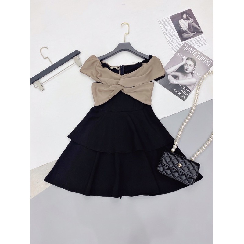 D407 Đầm Trễ Vai Phối Xoắn Ngực Thanh Lịch , Đuôi Váy Xếp Tầng Dáng Xoè Xinh Xắn | BigBuy360 - bigbuy360.vn