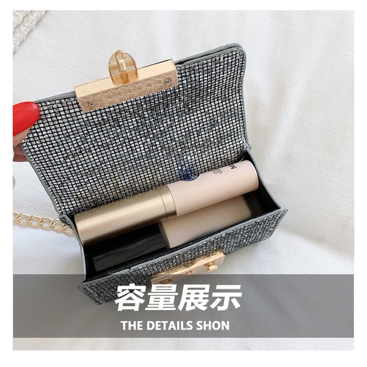 Túi đeo chéo JASMIN NOIR nắp gập đính kim cương giả phối dây xích thời