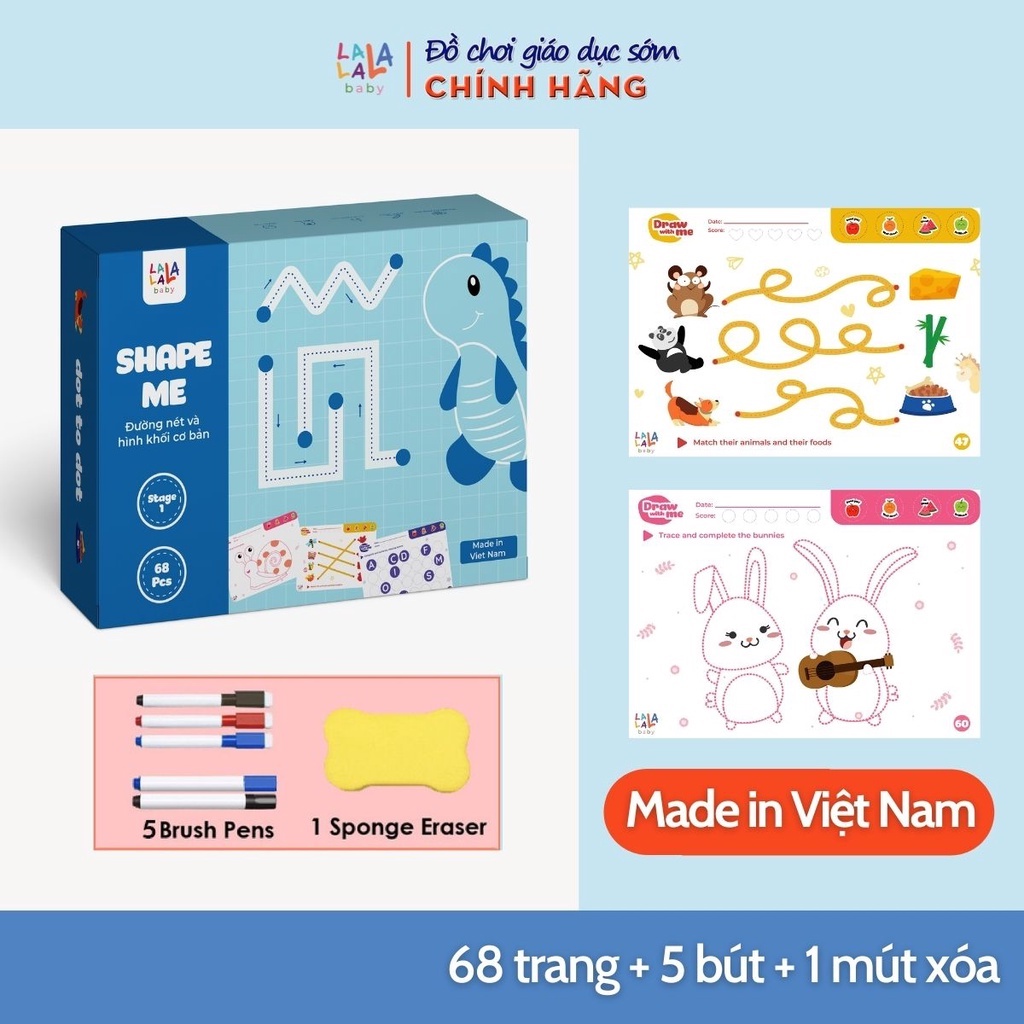Bảng Tập Vẽ Thông Minh Lalababy Cho Bé Xóa Được, Học Liệu Giáo Dục Sớm - 68 Trang