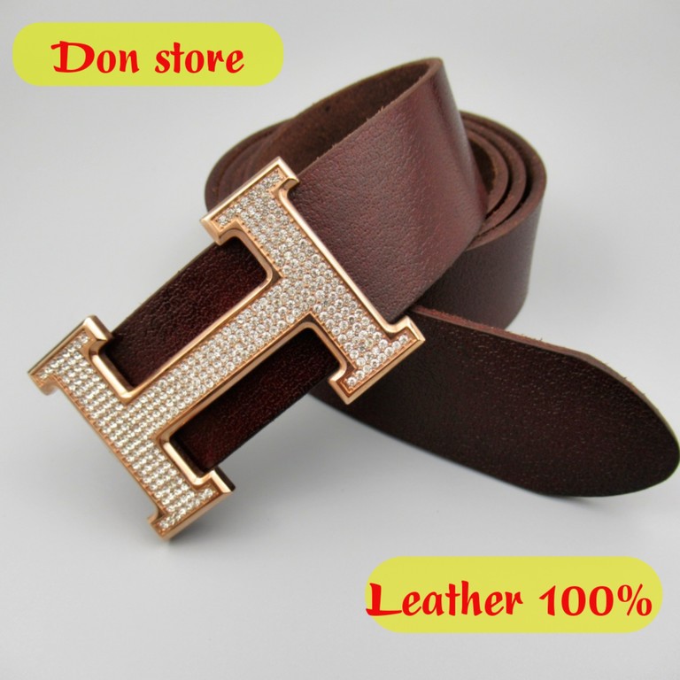 [Leather 100%]Thắt Lưng Nam Thời Trang Đính Đá Cao Cấp. Dây Da Bò 1 Lớp Siêu Bền (Hàng Cao Cấp - Full Box - BH 12 Tháng)
