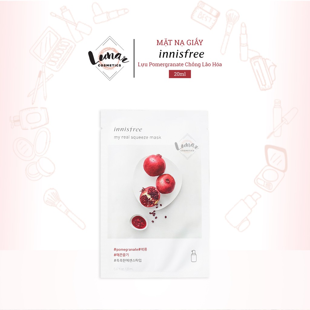 Mặt Nạ Giấy Innisfree My Real Squeeze Mask Lựu Pomergranate Dưỡng Ẩm Chống Lão Hóa