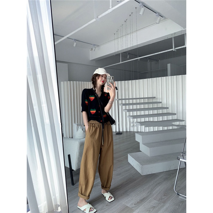 Áo Khoác Cardigan Dệt Kim Mỏng Tay Ngắn Cổ Chữ V Thời Trang Mùa Hè Cho Nữ