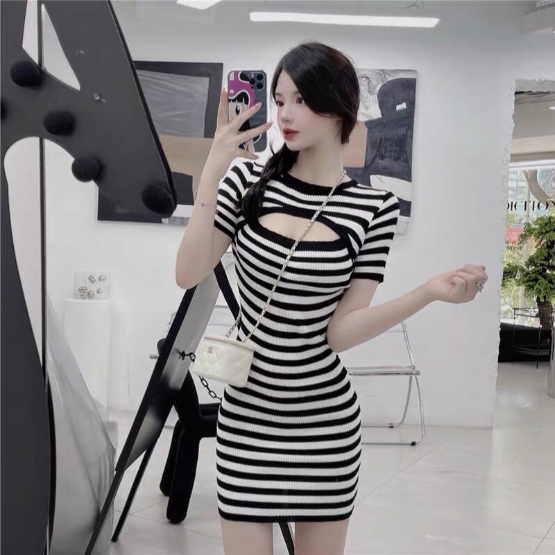đầm váy len dệt kim - len tăm body khoét ngực sexy (501#)