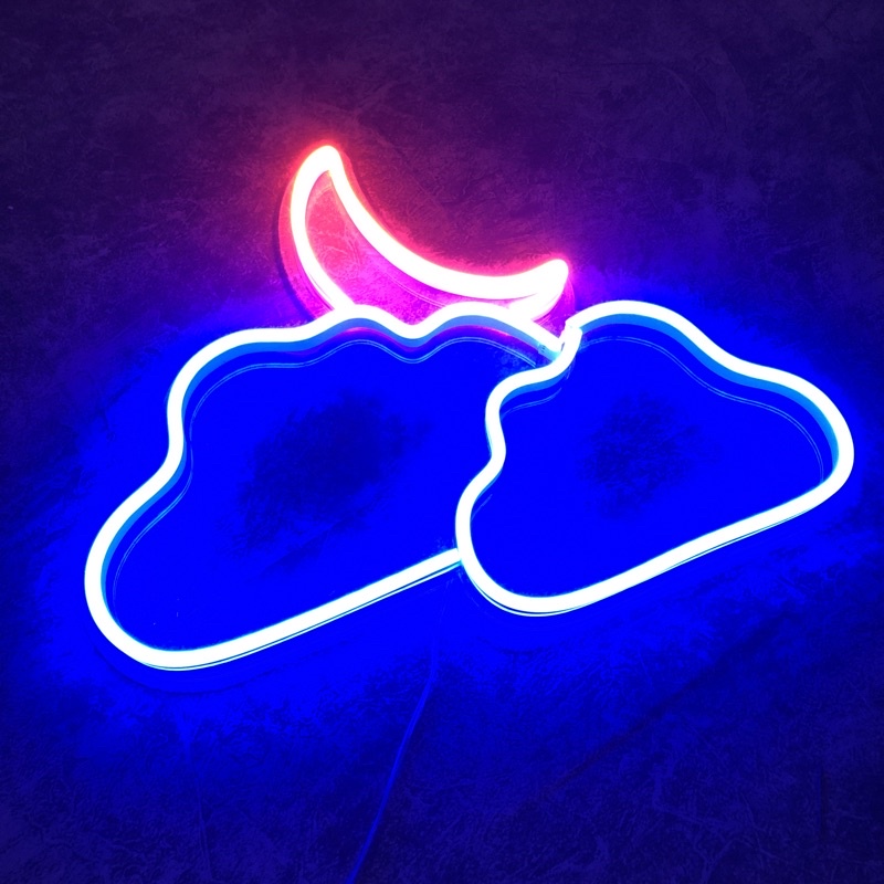 Đèn led Neon trang trí | Hình Mât & Trăng | 300x370 mm | Decor phòng ngủ | Đèn ngủ | Quà Tặng Cực Chất ,Led 12V- MIXJ