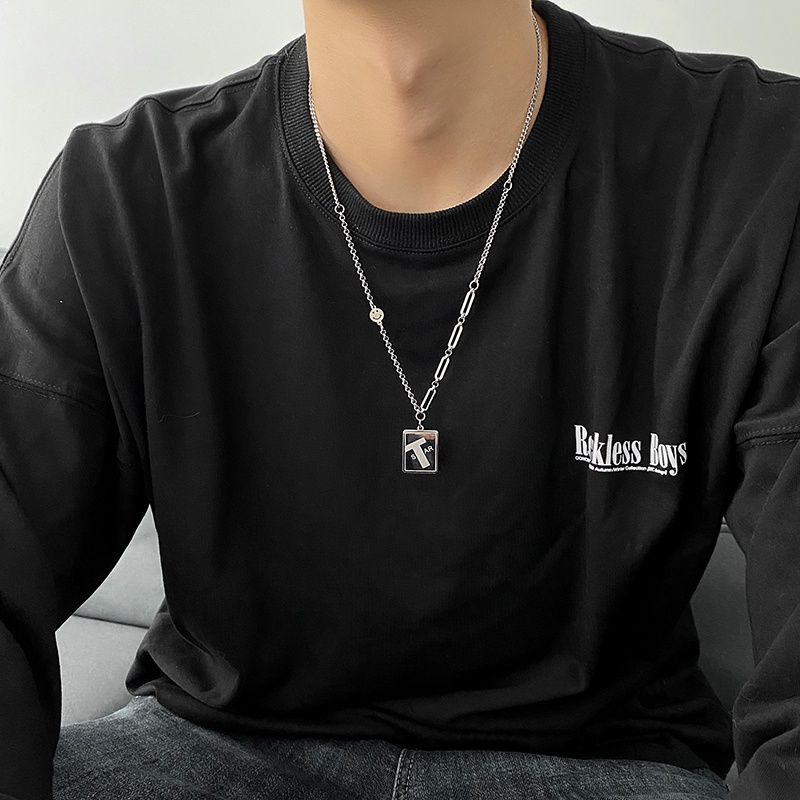 Titanium steel letter square necklace men's and women's ins trend design pendant hip-hop versatile accessories