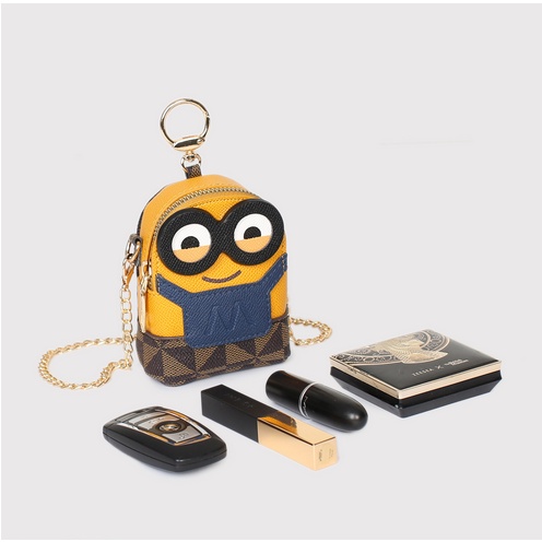 Mini Minions Bag Women Chain Bag Keychain Pendant Makeup  Pouch Messenger Bag Cute Yellow Cartoon Crossbag