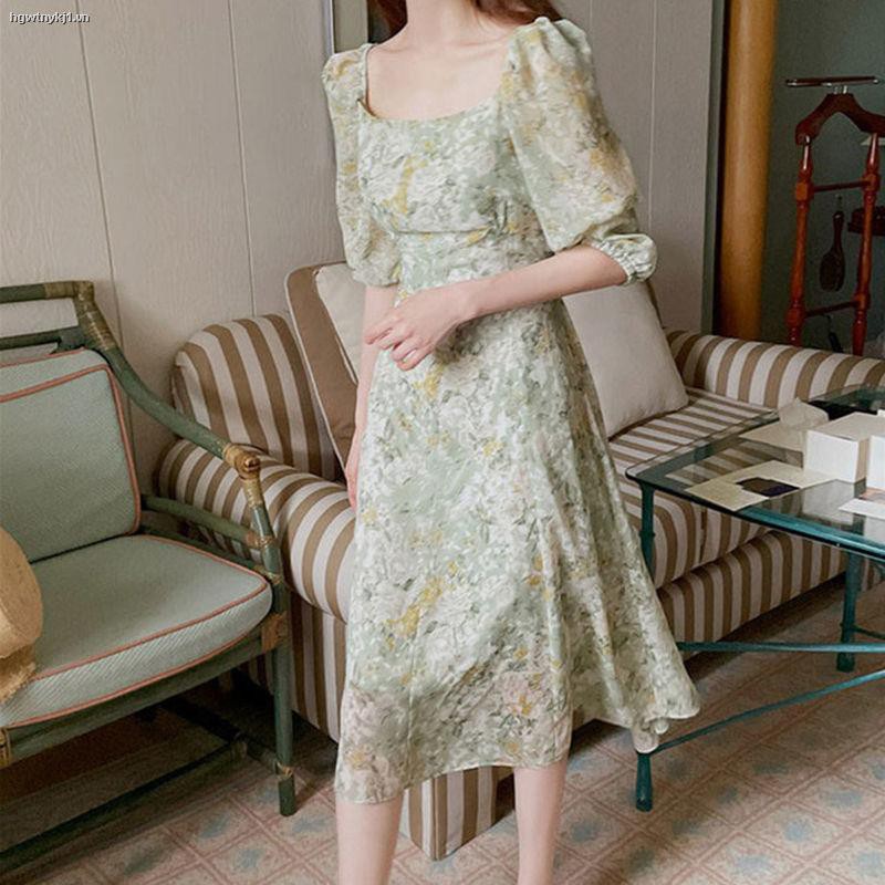 Đầm dài in hoa kiểu Pháp phong cách cổ điển thời trang mùa hè cho nữ