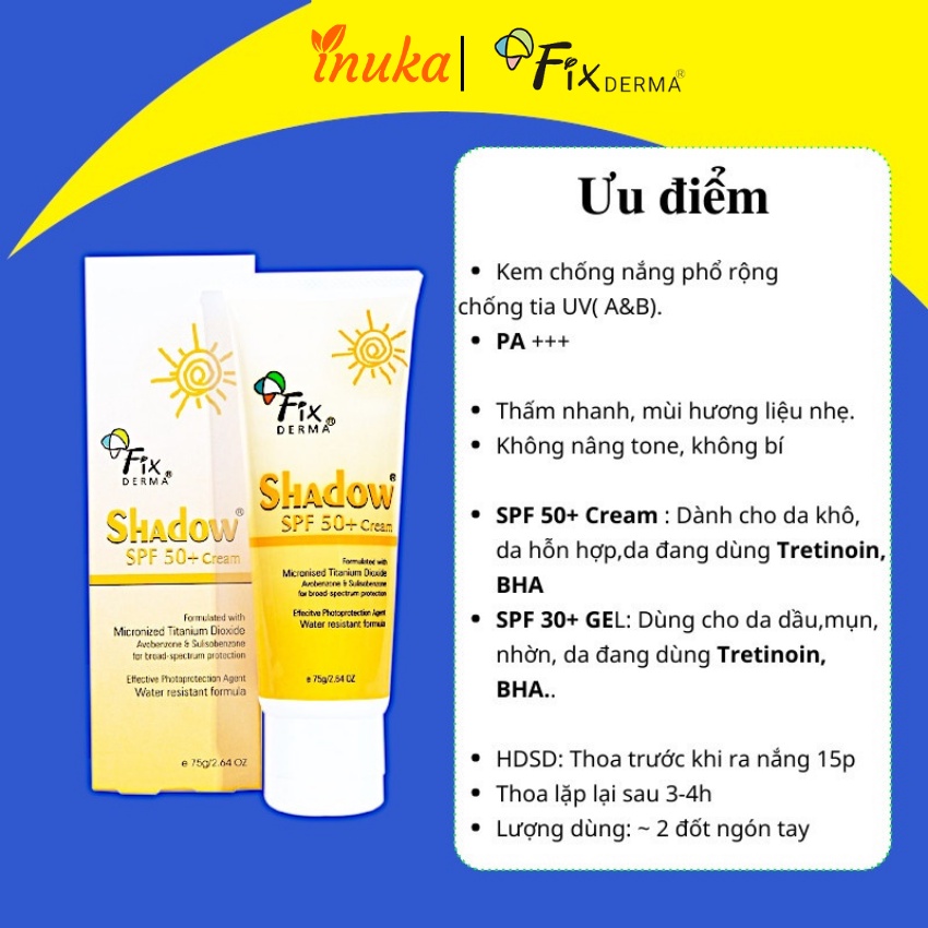 Kem Chống Nắng Shadow SPF 50+ (75g) - Gel Chống Nắng Shadow cho da mặt và toàn thân inuka.store