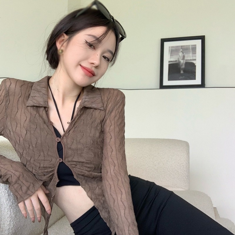 Áo Croptop Tay Dài Chống Nắng Dáng Ôm Phong Cách Hàn Quốc Dành Cho Nữ