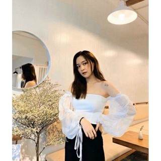 Áo phi lụa bẹt vai tay dài xinh GB21092 mới
